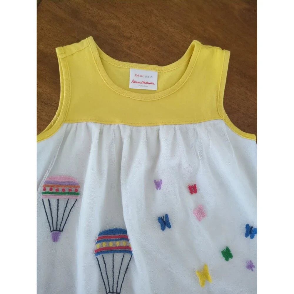 Hanna Anderson Girls Embroidered Tulle Dress Yellow Size 120 6/7 GUC